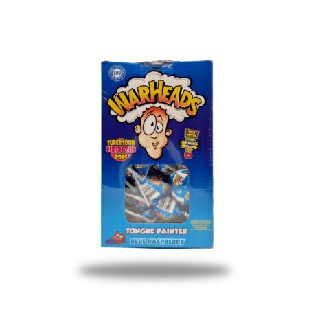 Warheads Bubblegum Blue Raspberry Pops 100x17g – Saure Lutscher mit Kaugummi-Füllung