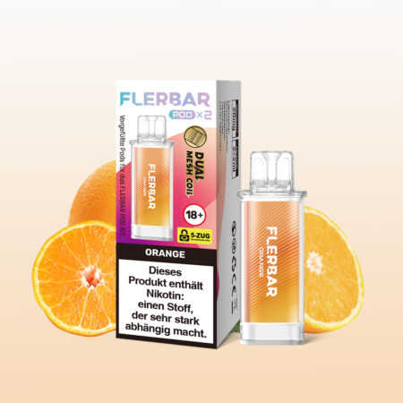 Flerbar Pods Orange – 10x2er, intensiver Orangengeschmack für ein fruchtiges Vaping-Erlebnis.