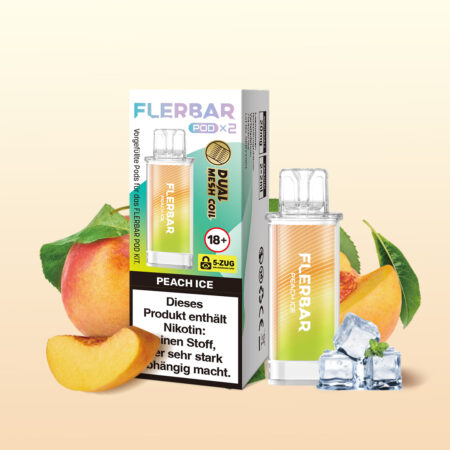 Flerbar Pods Peach Ice – 10x2er, süßer Pfirsichgeschmack mit erfrischender Eisnote.