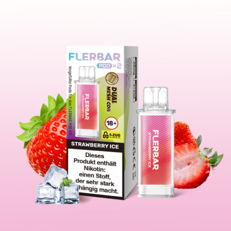 Flerbar Pods Strawberry Ice – 10x2er, süßer Erdbeergeschmack mit kühler Eisnote.