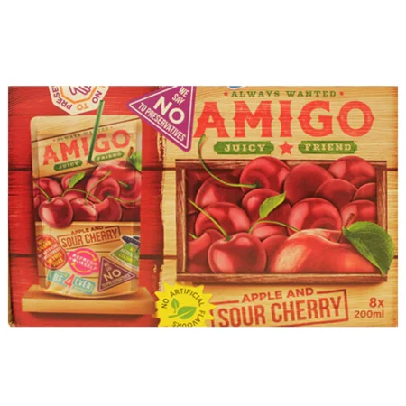 Amigo Apple and Sour Cherry 8x200ml – Fruchtgetränk mit Apfel- und Sauerkirschgeschmack