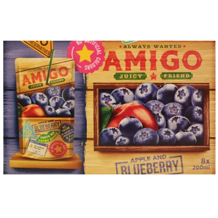 Amigo Apple and Blueberry 8x200ml – Fruchtgetränk mit Apfel- und Heidelbeergeschmack