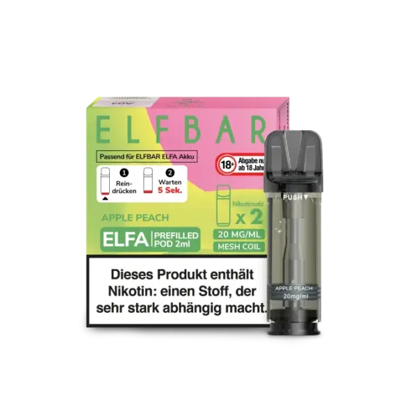 Elfbar Pods Apple Peach – 10x 2x2ml Pods, fruchtiges Vaping mit Apfel- und Pfirsichgeschmack.