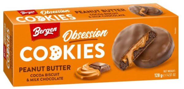 Bergen Cookies Peanut Butter 128g – Knusprige Kekse mit cremiger Erdnussbutterfüllung