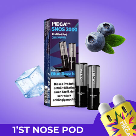 megabar snos2000 blue razz ice 10x2x2ml pods blaue himbeere eis vape