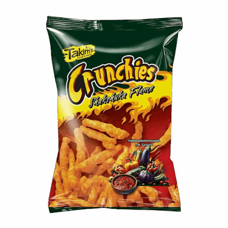 Takims Crunchies Shakshuka Flame 24x90g – Orientalischer Mais-Snack mit würziger Schärfe