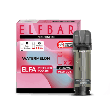Elfbar Pods Watermelon Nikotinfrei 10x 2x2ml – Fruchtiger Wassermelonen-Geschmack ohne Nikotin für dein Elfbar-Gerät