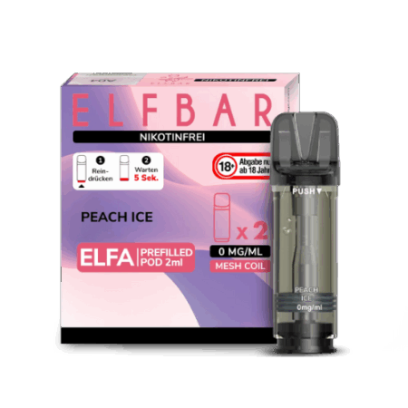 Elfbar Pods Peach Ice Nikotinfrei 10x 2x2ml – Süßer Pfirsich mit Ice-Note ohne Nikotin für dein Elfbar-Gerät