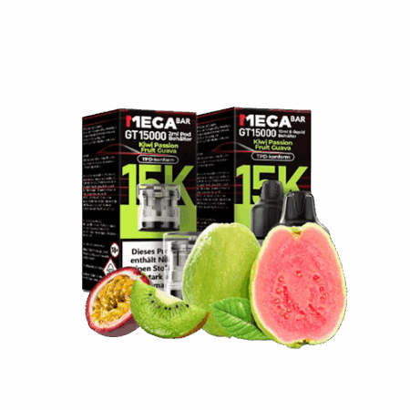 MegaBar Kiwi Passionfruit Guava GT15000 5x12ml – Exotischer Vape mit Kiwi, Passionsfrucht & Guave für bis zu 15.000 Züge