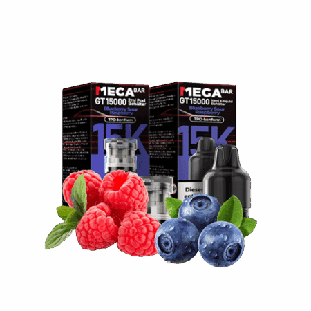 MegaBar Blueberry Sour Raspberry GT15000 5x12ml – Fruchtiger Vape mit Blaubeere & saurer Himbeere für bis zu 15.000 Züge