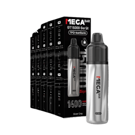 MegaBar GT15000 Silver Grey Akku Kit 5Stk – Wiederaufladbares Vape-Basisgerät in Silber-Grau