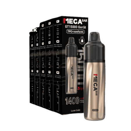 MegaBar GT15000 Luxe Gold Akku Kit 5Stk – Goldenes Vape-Basisgerät für bis zu 15.000 Züge