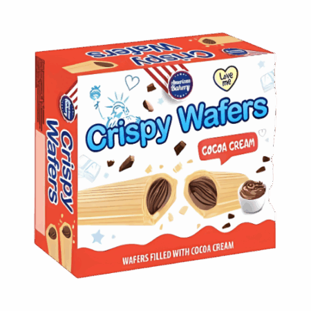 American Bakery Crispy Wafers Cocoa Cream 180g – Knusprige Waffeln mit Kakaofüllung