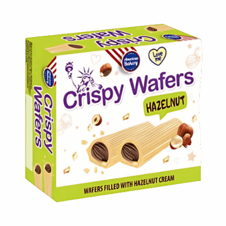 American Bakery Crispy Wafers Hazelnut Cream 180g – Knusprige Waffeln mit Haselnusscreme