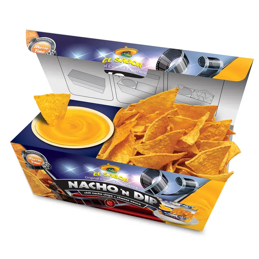Nacho'n Dip - Chili Nacho Chips + Cheese Sauce 12x175g – Perfekter Snack mit cremiger Käsesauce