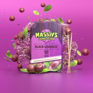 Al Massiva Zahnstocher Black Lebanese Grape Mint 10x100Stk – Aromatisierte Zahnstocher mit Traube