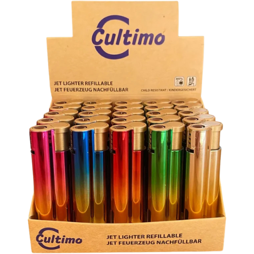 Cultimo Jet Feuerzeuge 25 Stück – Sturmsichere Jet-Flame Feuerzeuge in gemischten Farben
