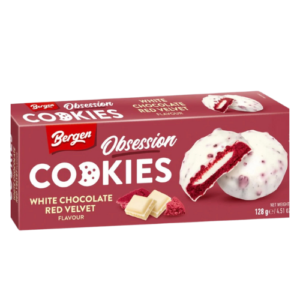 Bergen Cookies White Choc Red Velvet 128g – Kekse mit weißer Schokolade und Red-Velvet-Geschmack
