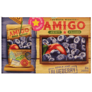 Amigo Apple and Blueberry 16x200ml – fruchtiges Getränk mit Apfel- und Heidelbeergeschmack im handlichen 200-ml-Format.