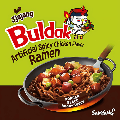 Samyang Buldak Hot Chicken Jjajang Ramen Bowl 16x105g – Koreanische Instant-Ramen mit schwarzer Bohnensoße