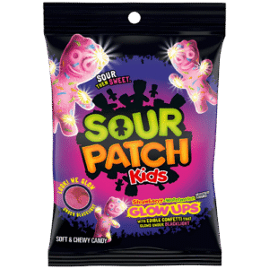 Sour Patch Kids Glow Ups Bag 12x130g – Gummibonbons mit Schwarzlicht-Effekt in Strawberry-Watermelon