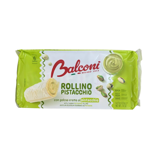 Balconi Rollino Pistacchio 222g – Luftiger Biskuit mit cremiger Pistazienfüllung