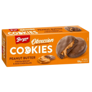Bergen Cookies Peanut Butter 128g – Knusprige Kekse mit cremiger Erdnussbutterfüllung