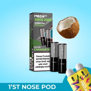 megabar snos2000 coconut ice 10x2x2ml pods kokosnuss eis vape