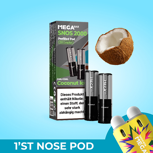 megabar snos2000 coconut ice 10x2x2ml pods kokosnuss eis vape