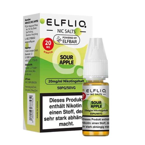 ELFBAR ELFLIQ Sour Apple 10x10ml – E-Liquid mit grünem Apfel & säuerlichem Geschmack