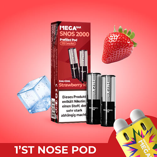 megabar snos2000 strawberry ice 10x2x2ml pods erdbeere eis vape