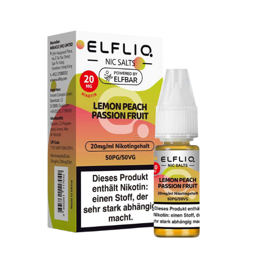 ELFBAR ELFLIQ Lemon Peach Passion Fruit 10x10ml – Exotischer Fruchtmix mit Nikotinsalz für dein Pod-System