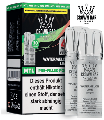 Al Fakher 600er Watermelon Lime Pods 10x4ml – Erfrischende Kombi aus Wassermelone und Limette mit klarer, fruchtiger Säure