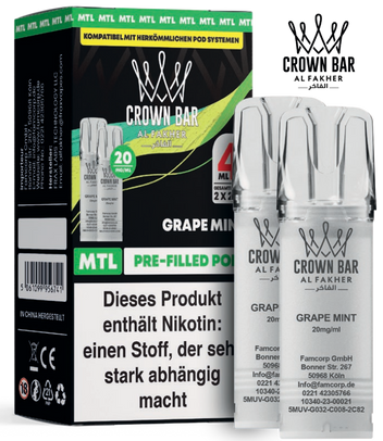 Al Fakher 600er Grape Mint Pods 10x4ml – Süß-aromatische Traube kombiniert mit einer erfrischenden Minznote