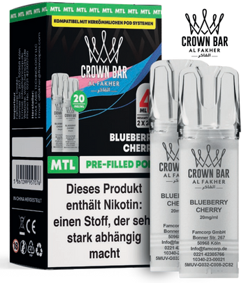 Al Fakher 600er Blueberry Cherry Pods 10x4ml – Süß-fruchtige Kombination aus Blaubeere und Kirsche mit klarer, intensiver Aromatik