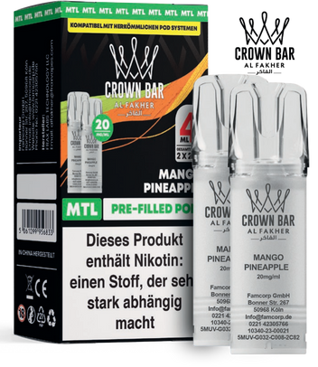 Al Fakher 600er Mango Pineapple Pods 10x4ml – Exotische Mischung aus Mango und Ananas mit süß-frischer Tropennote