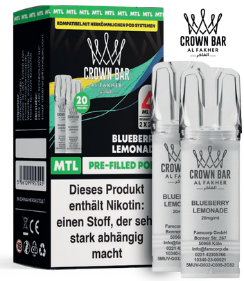Al Fakher 600er Blueberry Lemonade Pods 10x4ml – Fruchtige Blaubeer-Zitronenlimonade mit klarer, süß-spritziger Note