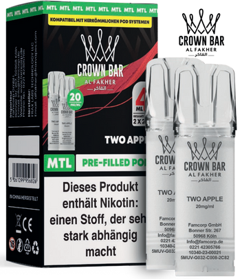 Al Fakher 600er Two Apple Pods 10x4ml – Klassischer Doppelapfel mit süß-würziger Apfelnote und klarer Intensität