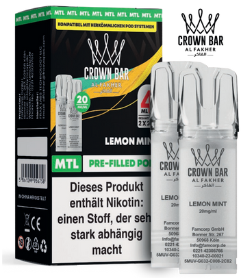 Al Fakher 600er Lemon Mint Pods 10x4ml – Erfrischende Zitronen-Minz-Kombination mit klarer, kühler Note
