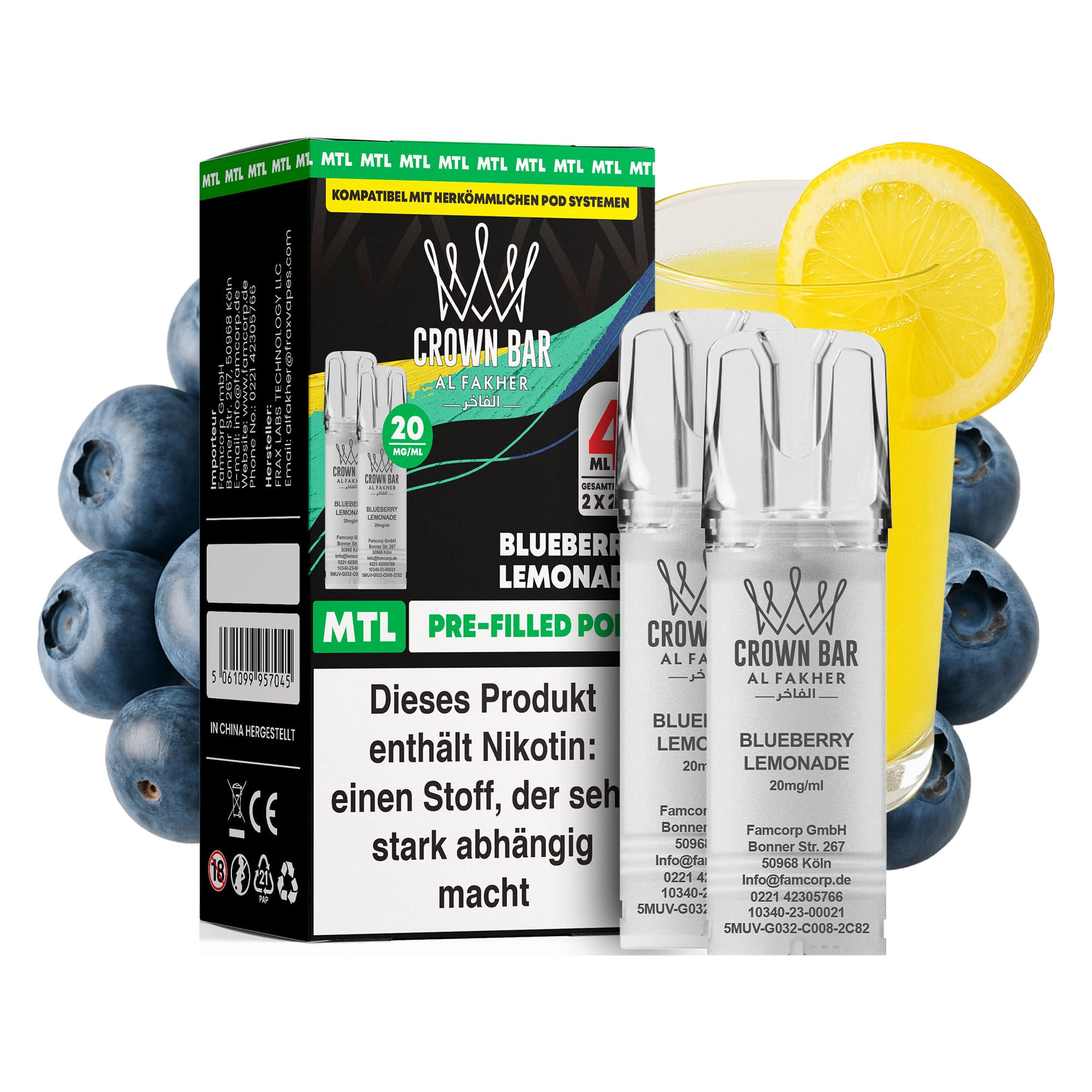 Al Fakher Pod Blueberry Lemonade – 10×2er Pack (2+2 ml Pods)