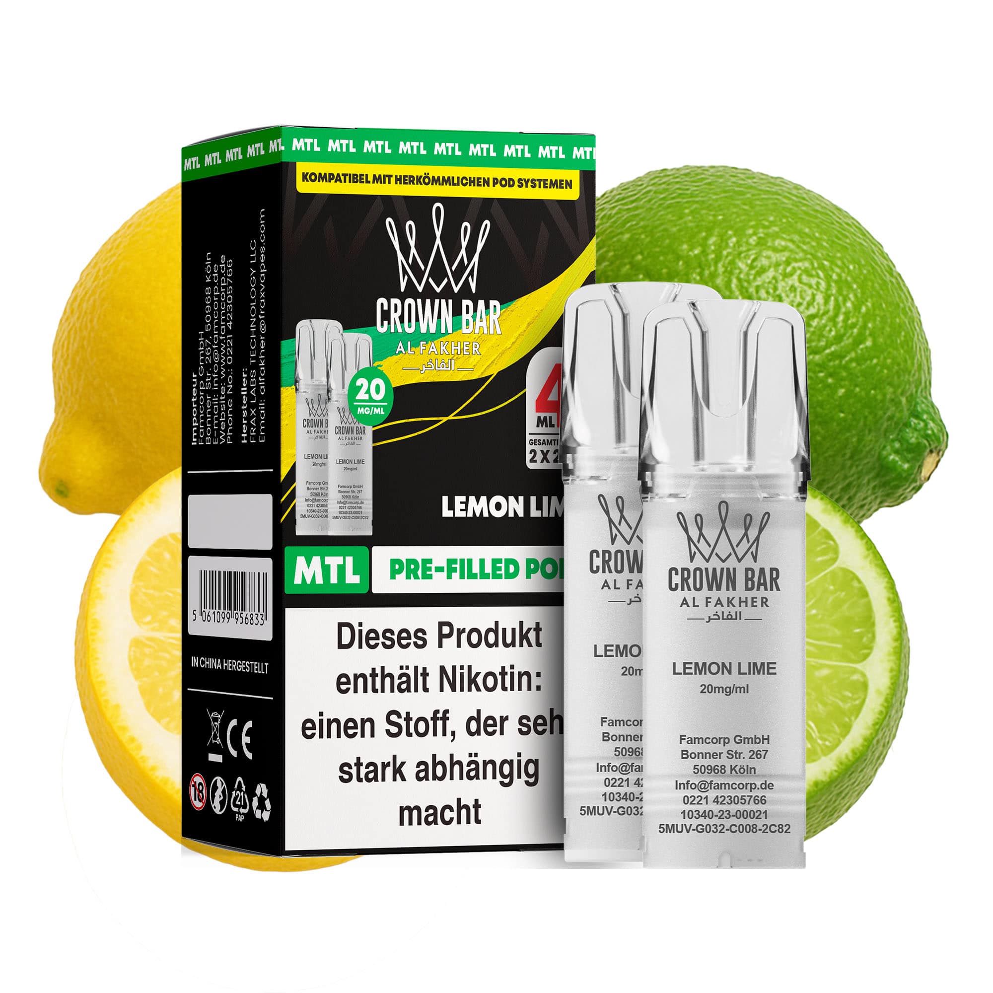 Al Fakher Pod Lemon Lime – 10×2er Pack (2+2 ml Pods)