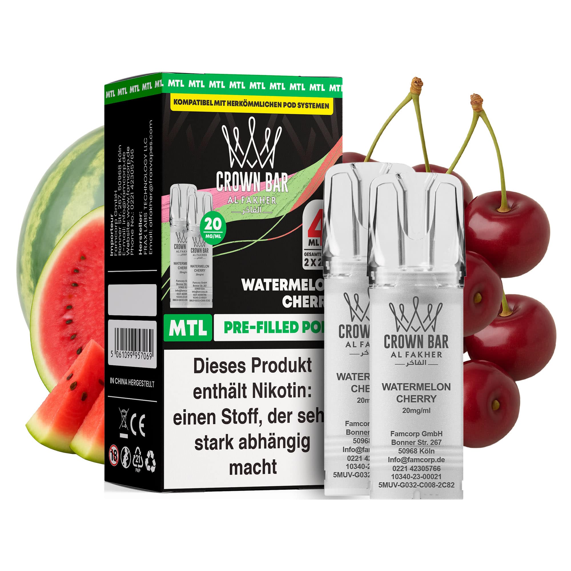 Al Fakher Pod Watermelon Cherry – 10×2er Pack (2+2 ml Pods)