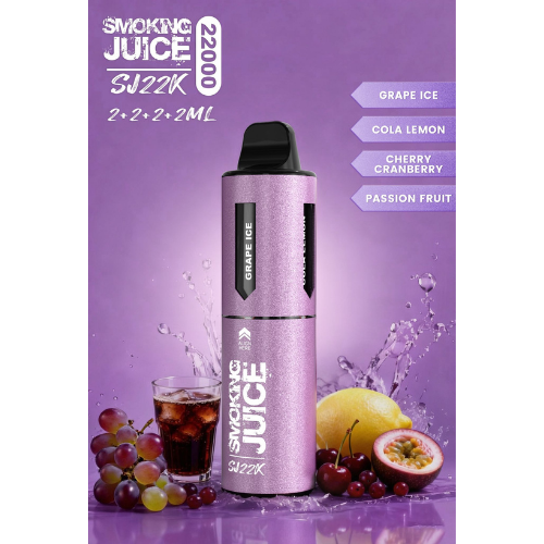 Bild-Alt-Text: Smoking Juice 4 in 1 Starterpack PURPLE 5X22000 Züge – Grape Ice, Cola Lemon, Cherry Cranberry, Passion Fruit – 5 Geräte im Set