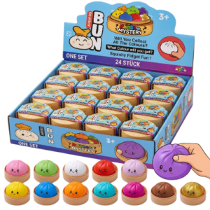 Squishy Dumplings Stressball Spielzeuge Mini 24Stk – weiche Blindbox Squishys mit zufälligen Farben und Specials