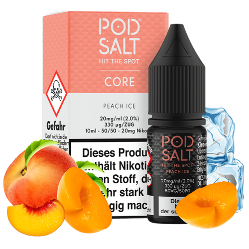 Pod Salt 5x10ml Liquid Peach Ice 20mg – Nikotinsalz Liquid mit Pfirsich und Frische im 5er Set