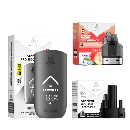 Arcbear Pro Set 5x15000er Peach Ice – Einweg-Vape Set mit Pfirsichgeschmack und kühler Ice-Note, 5 Geräte mit je 15000 Zügen