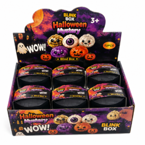 Halloween Squishy Blind Box 12 Stück mit zufälligen Halloween Überraschungs-Squishys im Verkaufsdisplay