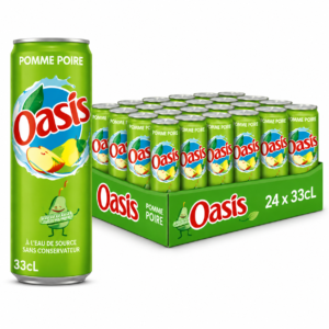 Oasis Pomme Poire 24x330ml französisches Erfrischungsgetränk mit Apfel- und Birnengeschmack in Dosen