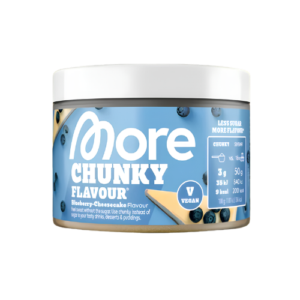 More Nutrition Chunky Flavour Blueberry Cheesecake 90g – Geschmackspulver mit Blaubeer-Cheesecake-Geschmack in der 90-g-Dose.