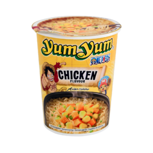 YumYum Instant Nudel Cups 70g Chicken One Piece Edition – Instant-Nudel-Cup mit Chicken-Geschmack und One Piece Verpackungsdesign.